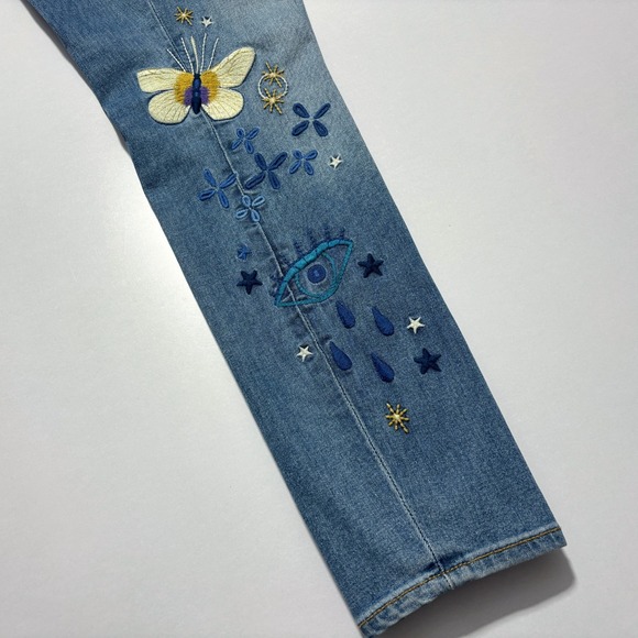 JOHNNY WAS Embroidered Skinny Jeans Boho Stars Moon Womens Size 28 (30x28) - Picture 4 of 16